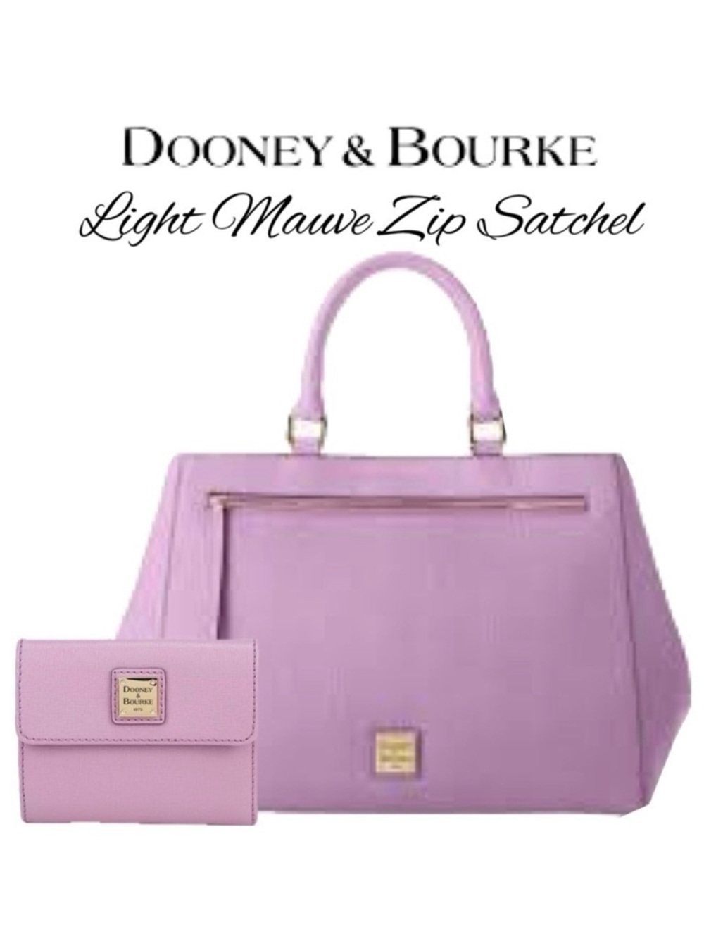 Dooney and Bourke DB Light Mauve Purple Zip Satchel Bag and Wallet Set